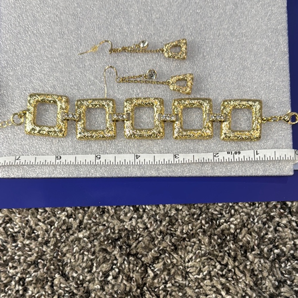 Elegant Gold Square Link Bracelet and Earring Set